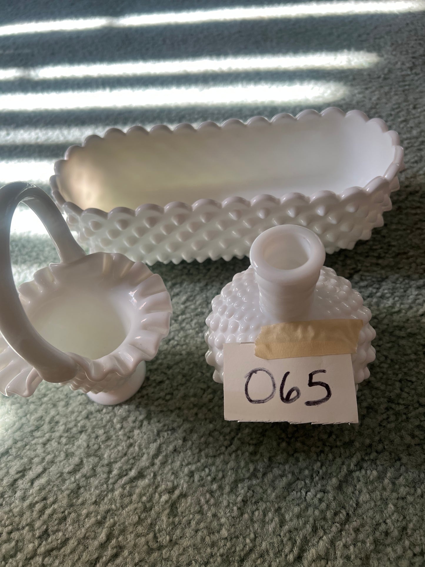 Depew # 65 Fenton milk glass 3 piece set