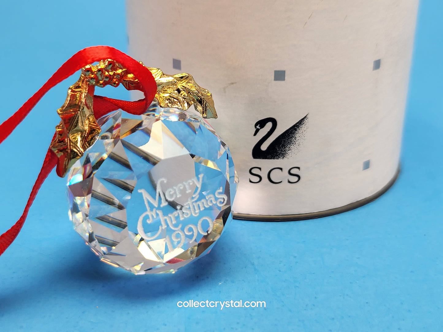 Swarovski Faceted Crystal Ball 1990 Merry Christmas Ornament Replacement Box