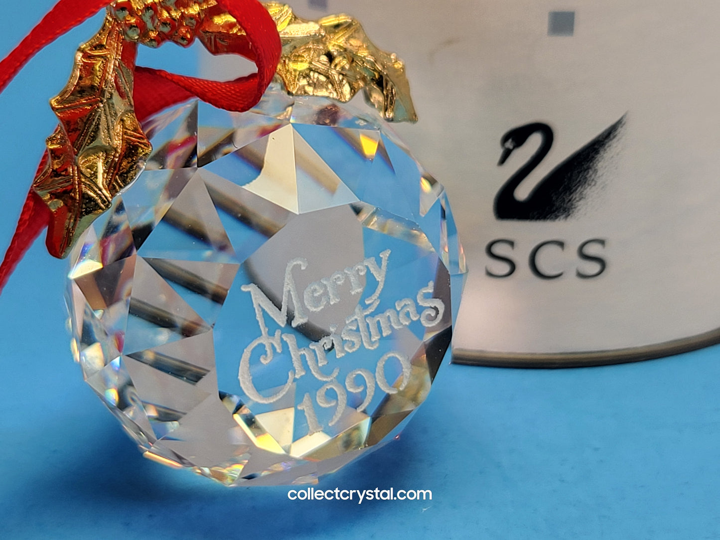 Swarovski Faceted Crystal Ball 1990 Merry Christmas Ornament Replacement Box