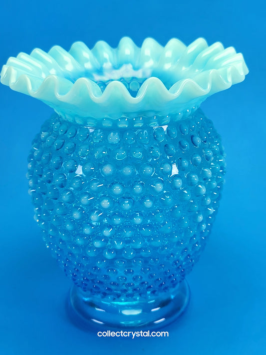Fenton blue opal hobnail vase