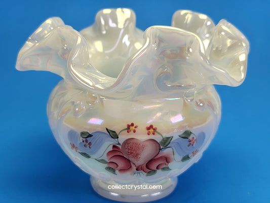 Fenton Opal heart bud vase