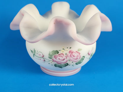 Fenton Ruffled Pink flower vase bowl hand painted