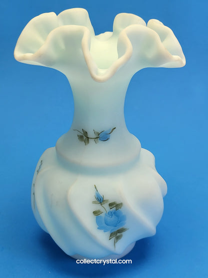 Fenton Blue Bud Vase hand Painted