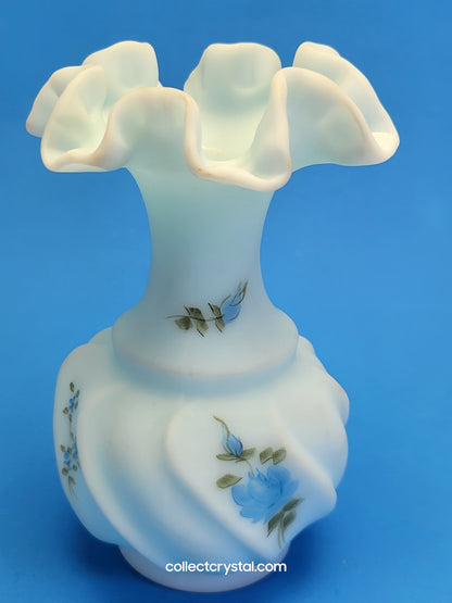 Fenton Blue Bud Vase hand Painted