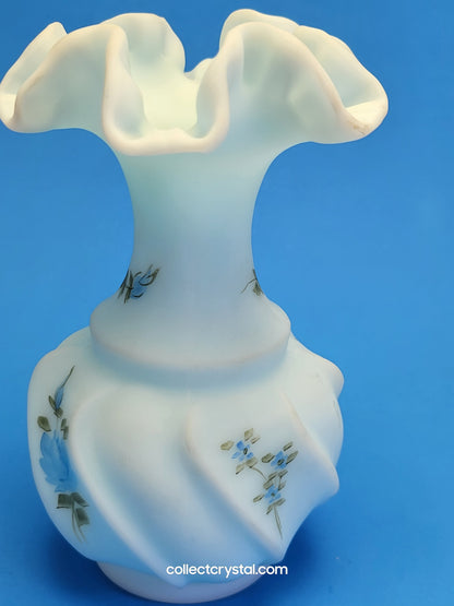 Fenton Blue Bud Vase hand Painted