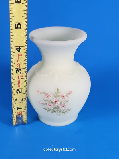 Fenton custard bud vase hand painted pink flowers