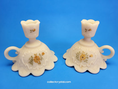Fenton Cameo Satin Hand Painted Candle Stick holders