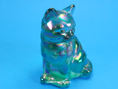 Fenton Green aurora Borealis cat hand painted