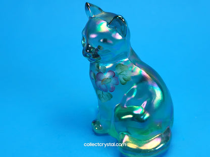Fenton Green aurora Borealis cat hand painted