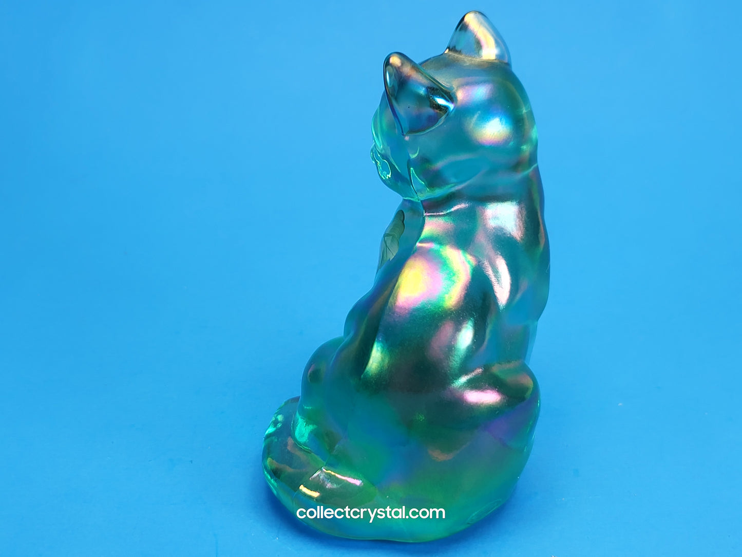 Fenton Green aurora Borealis cat hand painted