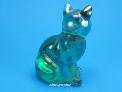 Fenton Green aurora Borealis cat hand painted