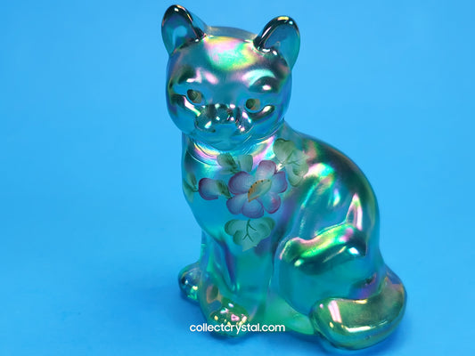 Fenton Green aurora Borealis cat hand painted
