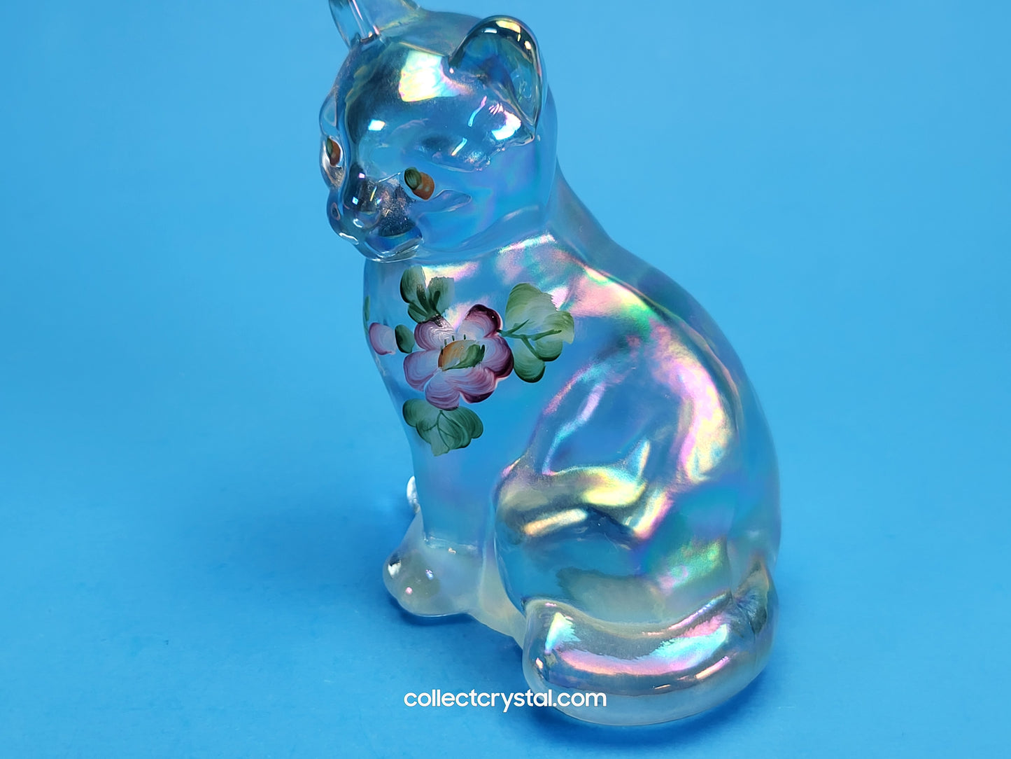 Fenton Hand Painted blue Sitting Cat