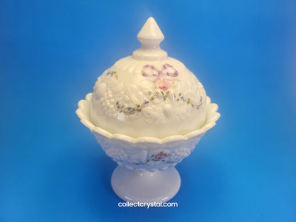 Cover Hand Painted Candy Dish Milk glass