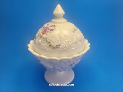 Cover Hand Painted Candy Dish Milk glass