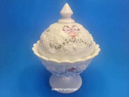 Cover Hand Painted Candy Dish Milk glass