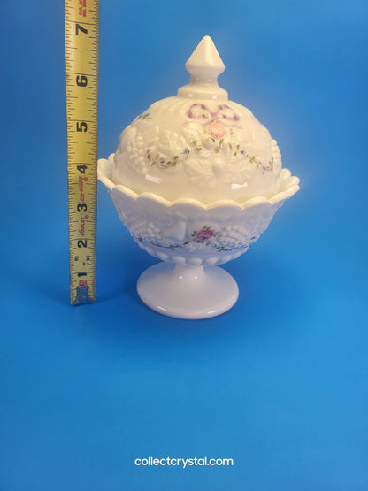 Cover Hand Painted Candy Dish Milk glass