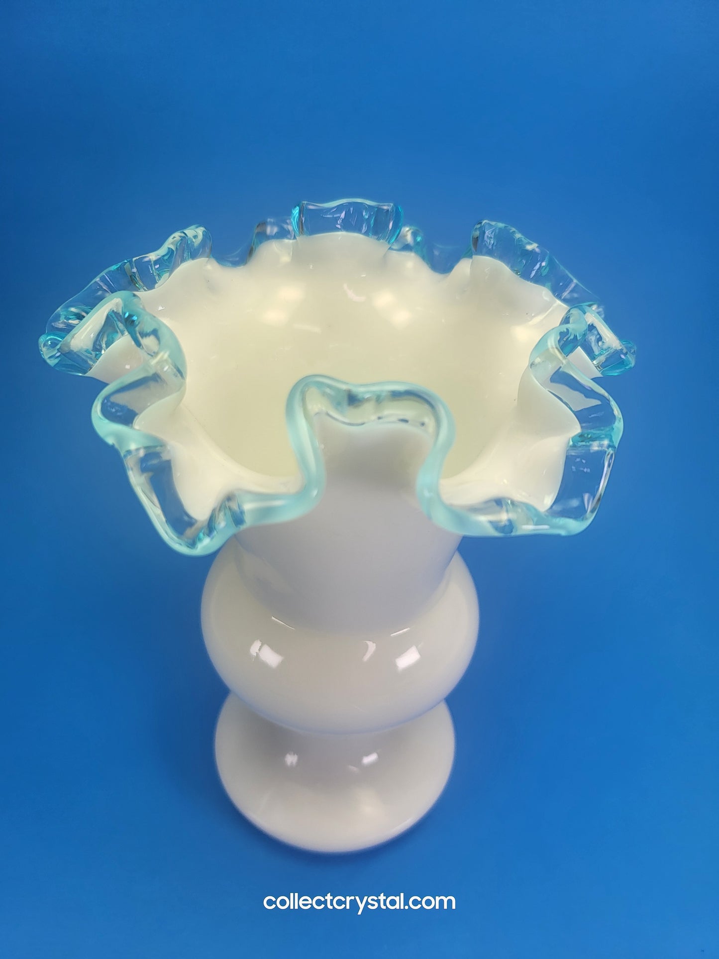 Fenton Aqua Crest Ruffled Rim Milk glass vase