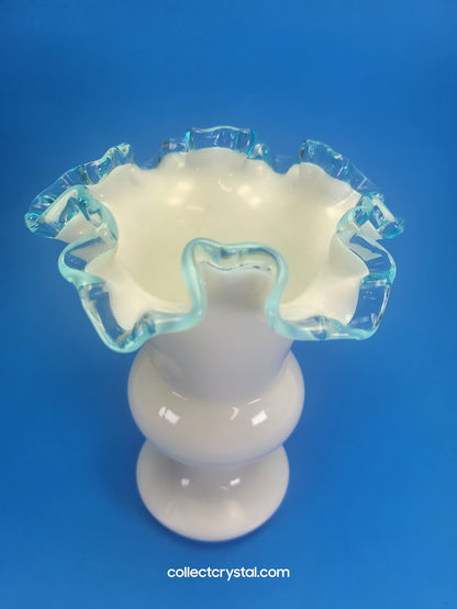 Fenton Aqua Crest Ruffled Rim Milk glass vase