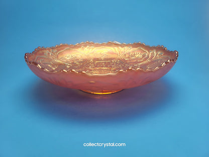 Fenton Carnival Glass Orange Dragon and Lotus Bowl