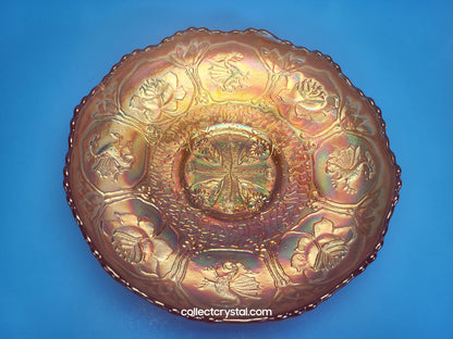Fenton Carnival Glass Orange Dragon and Lotus Bowl