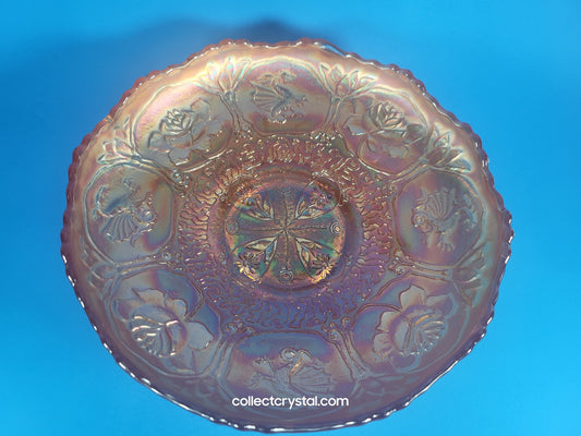 Fenton Carnival Glass Orange Dragon and Lotus Bowl