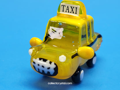Yellow NYC taxi cab Hand blown glass 5 inches long