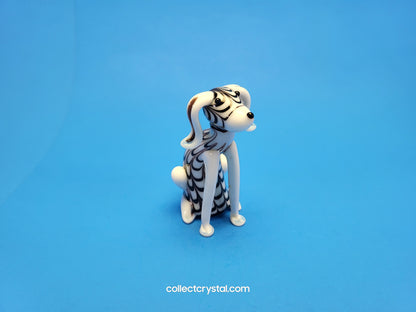 Dog Puppy Black & White in Hand blown glass 5 inches figurine