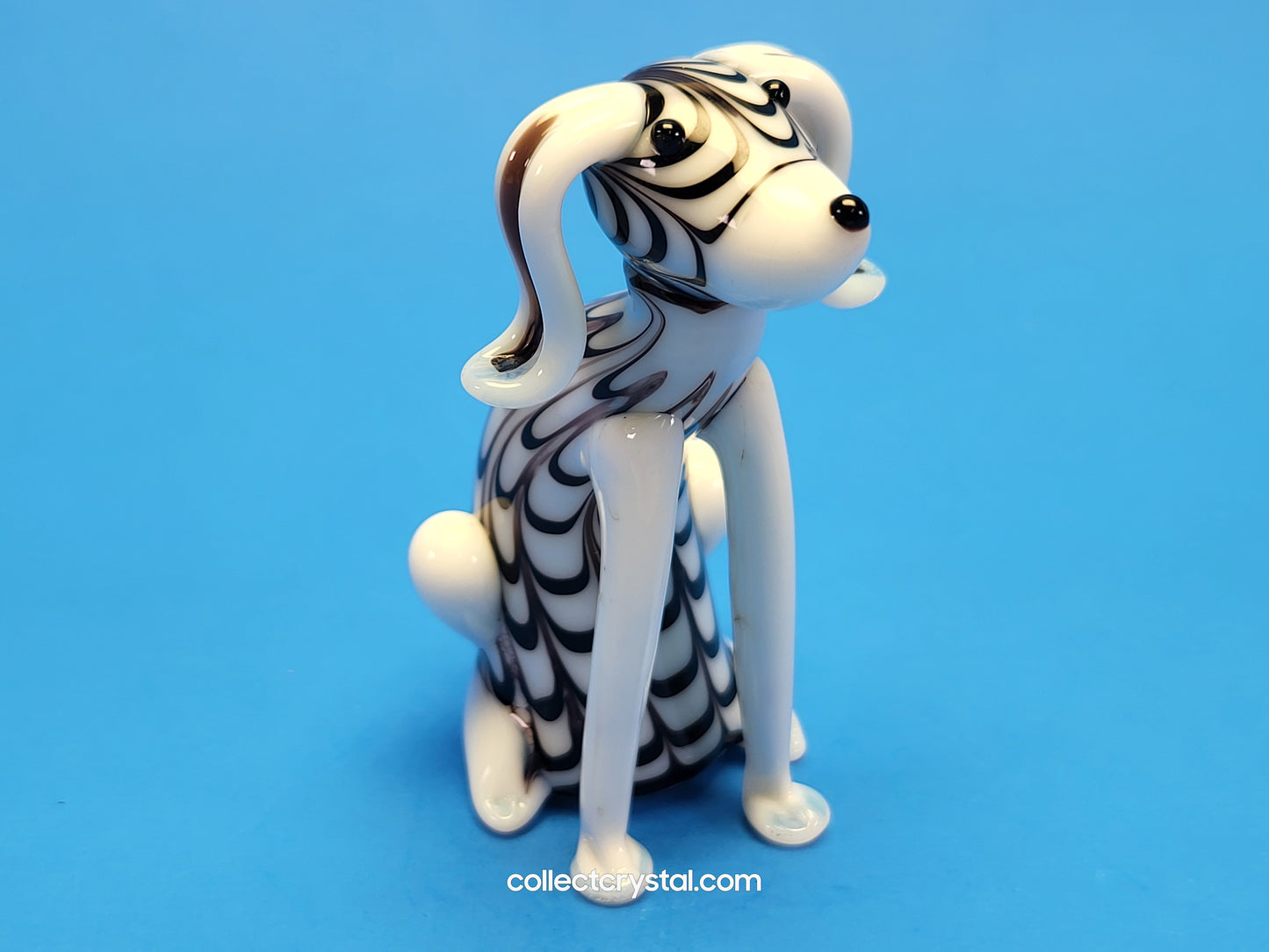 Dog Puppy Black & White in Hand blown glass 5 inches figurine