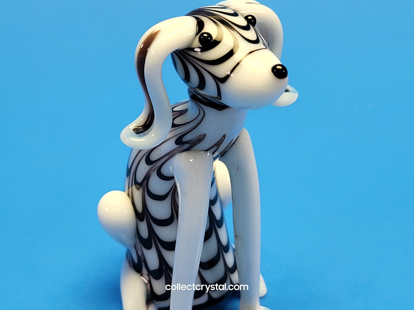 Dog Puppy Black & White in Hand blown glass 5 inches figurine