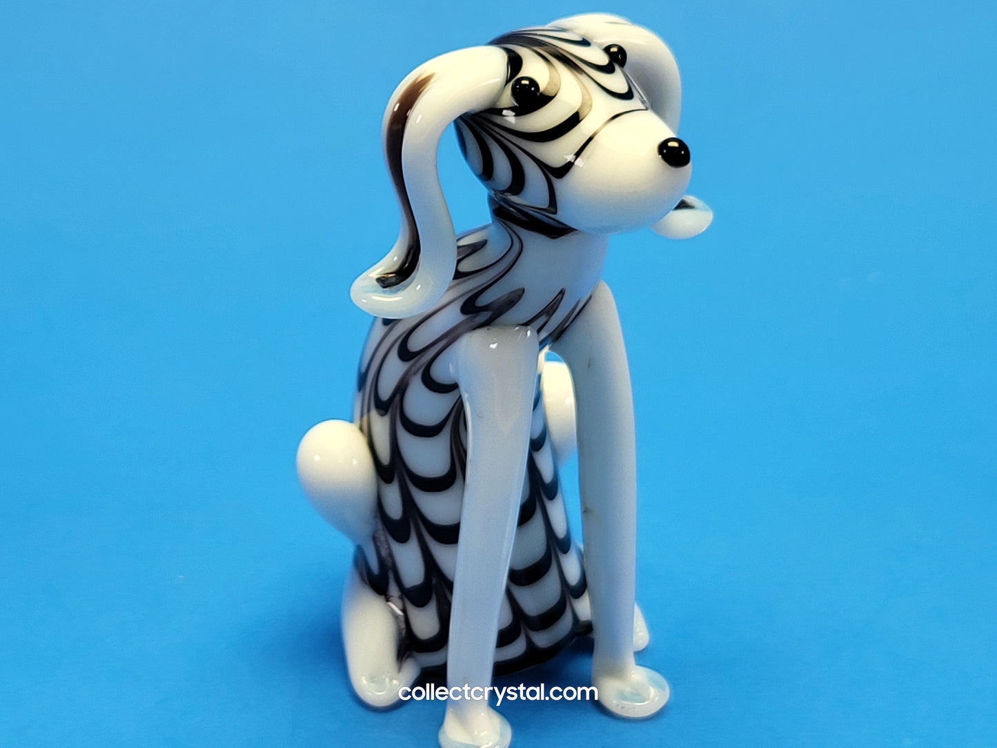 Dog Puppy Black & White in Hand blown glass 5 inches figurine