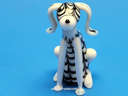 Dog Puppy Black & White in Hand blown glass 5 inches figurine