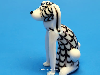 Dog Puppy Black & White in Hand blown glass 5 inches figurine
