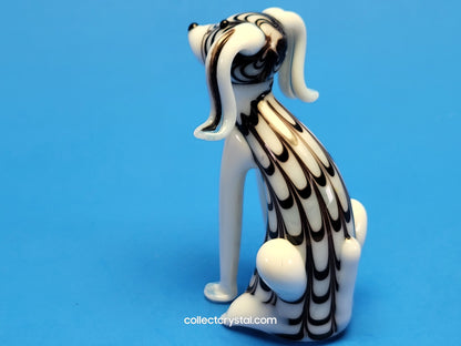 Dog Puppy Black & White in Hand blown glass 5 inches figurine