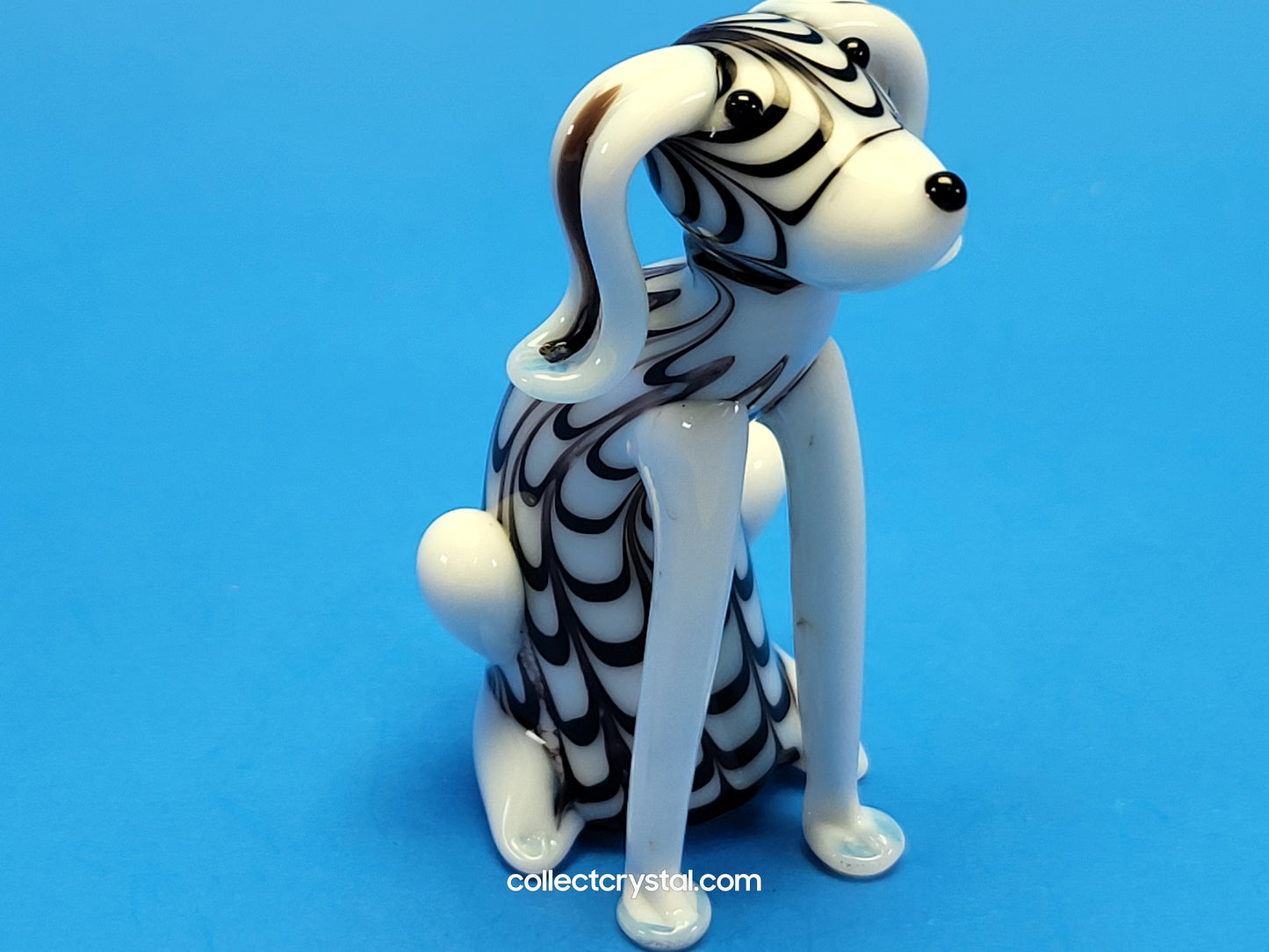 Dog Puppy Black & White in Hand blown glass 5 inches figurine