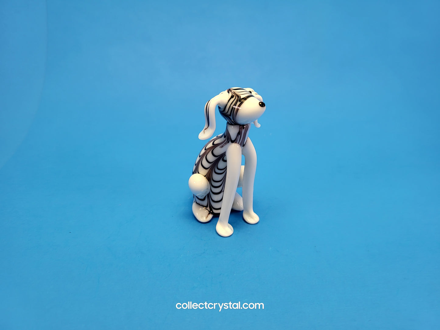 Dog Puppy Black & White in Hand blown glass 5 inches figurine