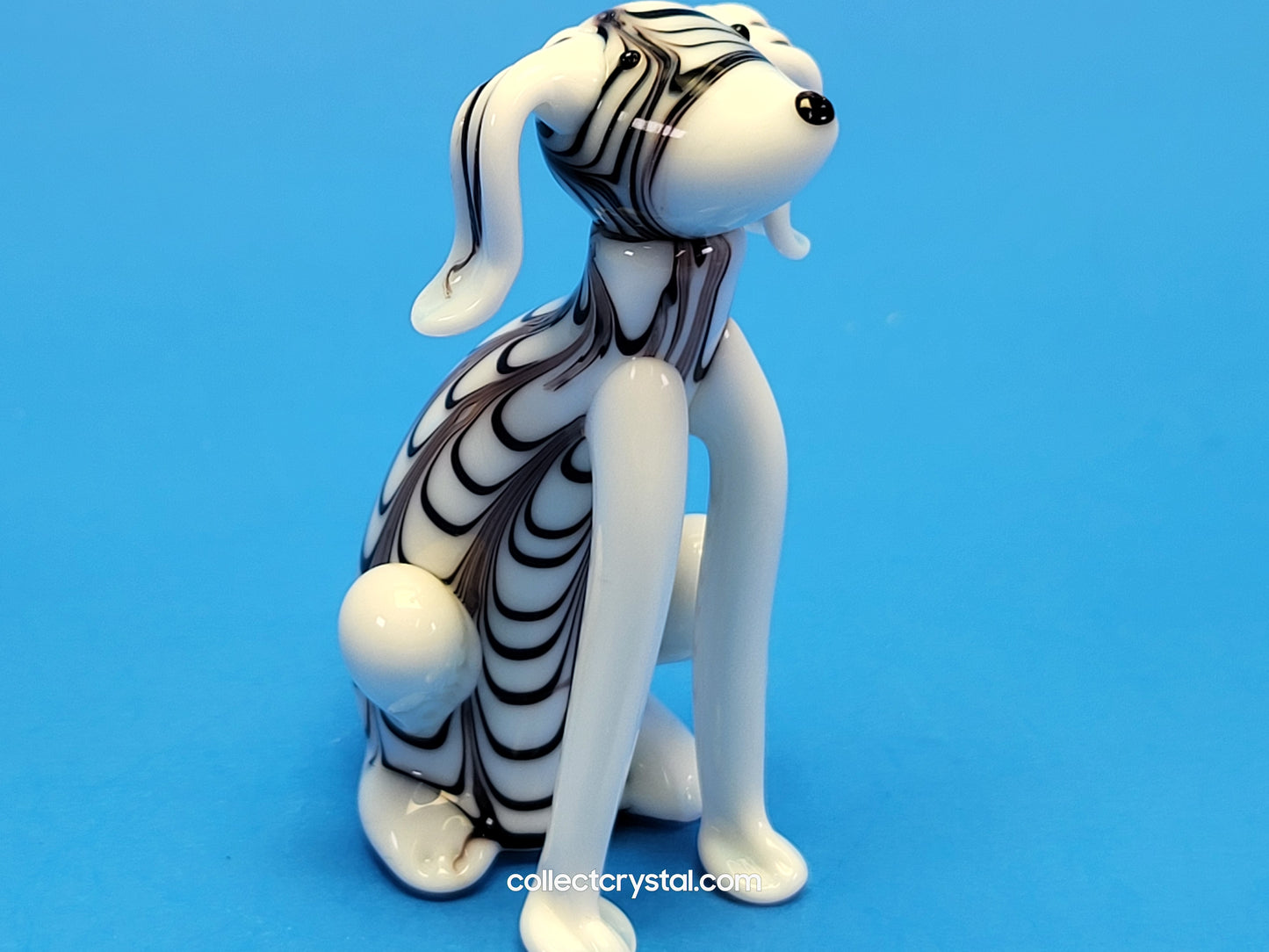 Dog Puppy Black & White in Hand blown glass 5 inches figurine