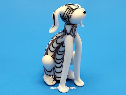 Dog Puppy Black & White in Hand blown glass 5 inches figurine