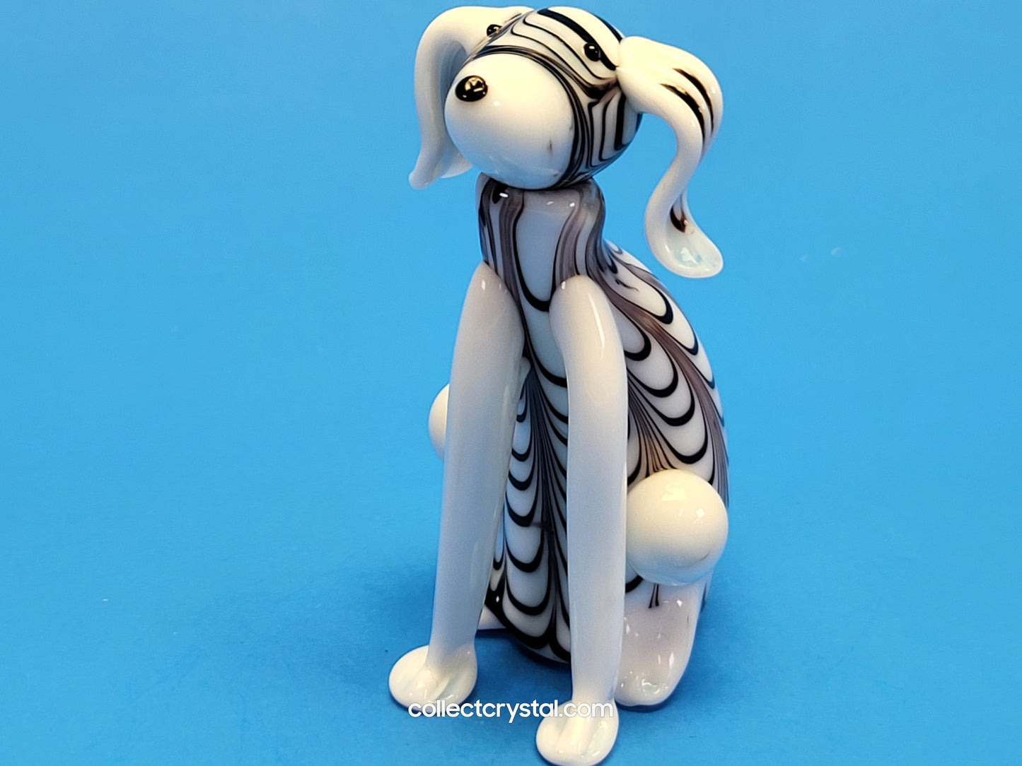 Dog Puppy Black & White in Hand blown glass 5 inches figurine