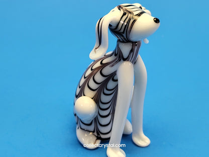 Dog Puppy Black & White in Hand blown glass 5 inches figurine