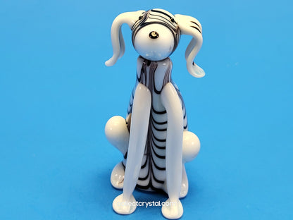 Dog Puppy Black & White in Hand blown glass 5 inches figurine
