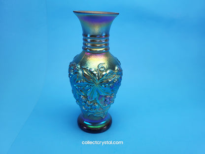 Fenton Favrene Loganberry Blue Carnival Glass Signed G. Fenton Vase