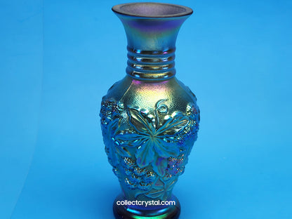Fenton Favrene Loganberry Blue Carnival Glass Signed G. Fenton Vase