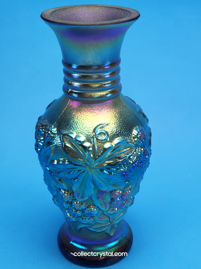 Fenton Favrene Loganberry Blue Carnival Glass Signed G. Fenton Vase