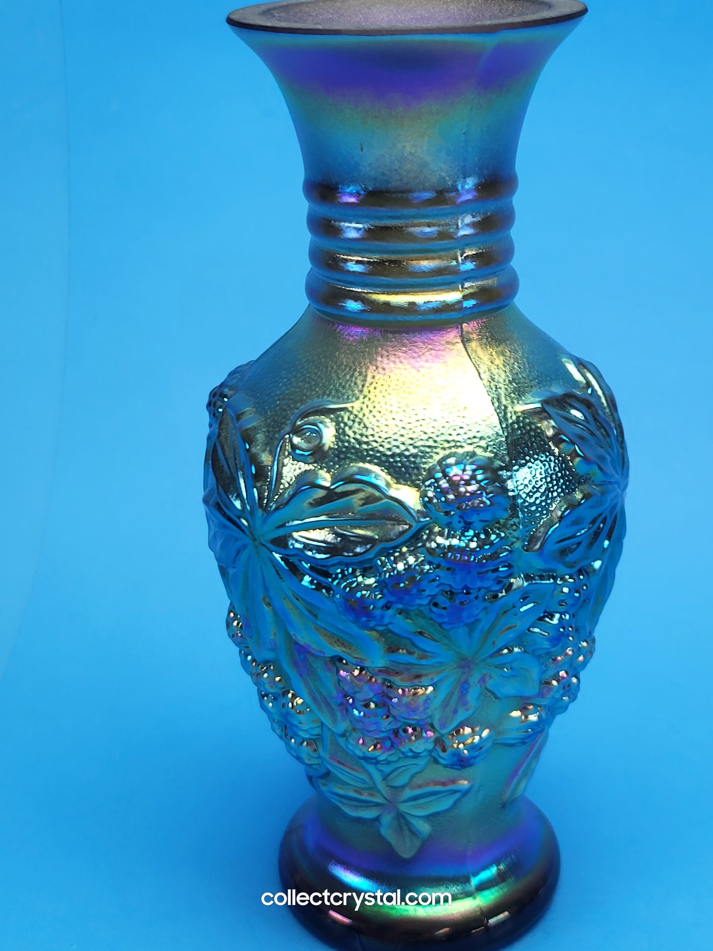 Fenton Favrene Loganberry Blue Carnival Glass Signed G. Fenton Vase