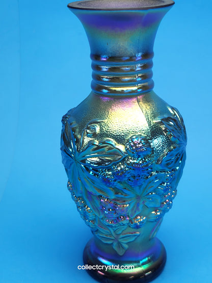 Fenton Favrene Loganberry Blue Carnival Glass Signed G. Fenton Vase