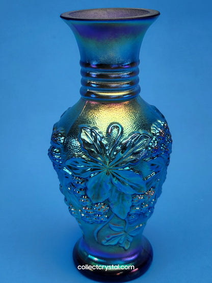 Fenton Favrene Loganberry Blue Carnival Glass Signed G. Fenton Vase