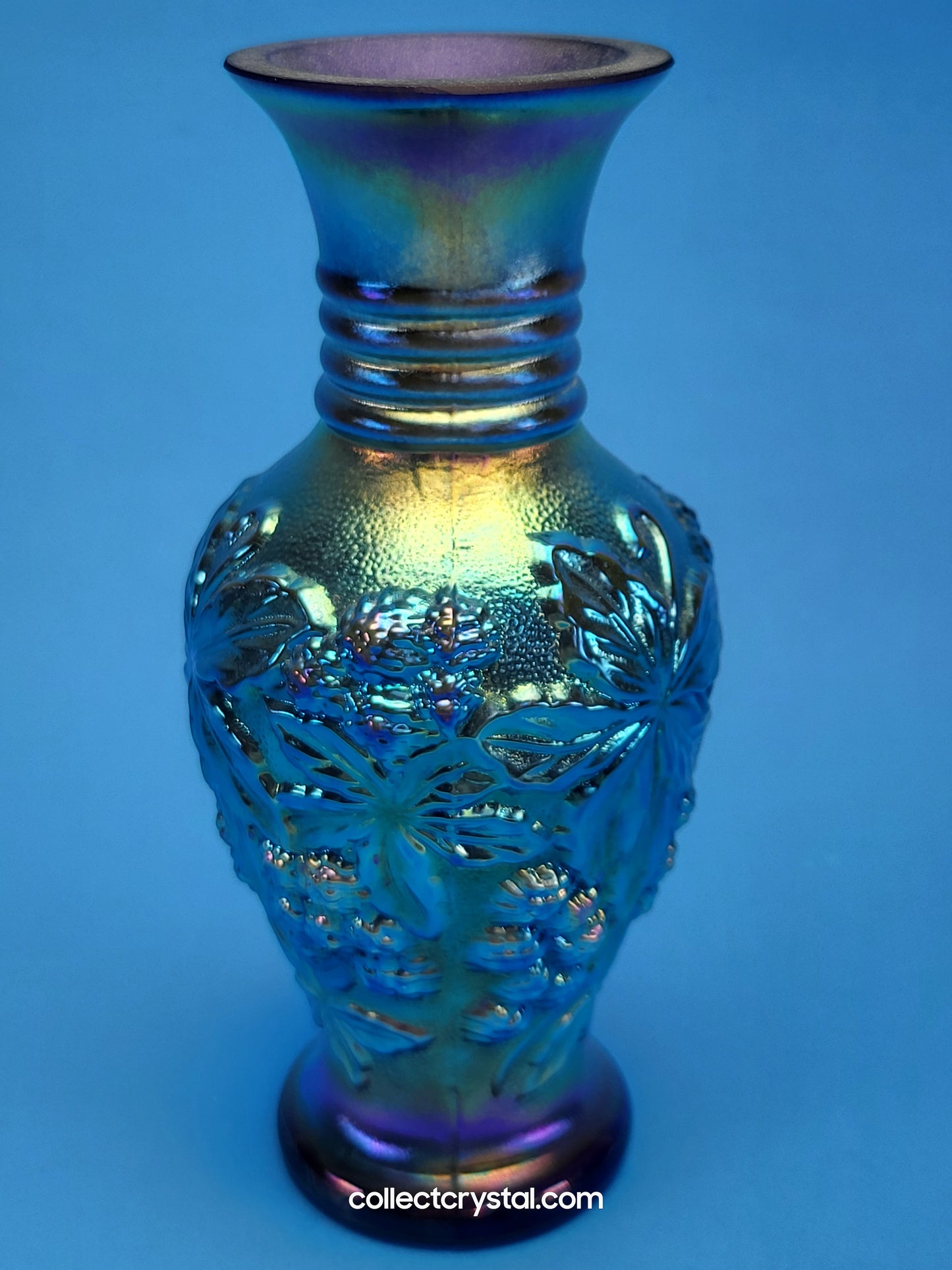 Fenton Favrene Loganberry Blue Carnival Glass Signed G. Fenton Vase