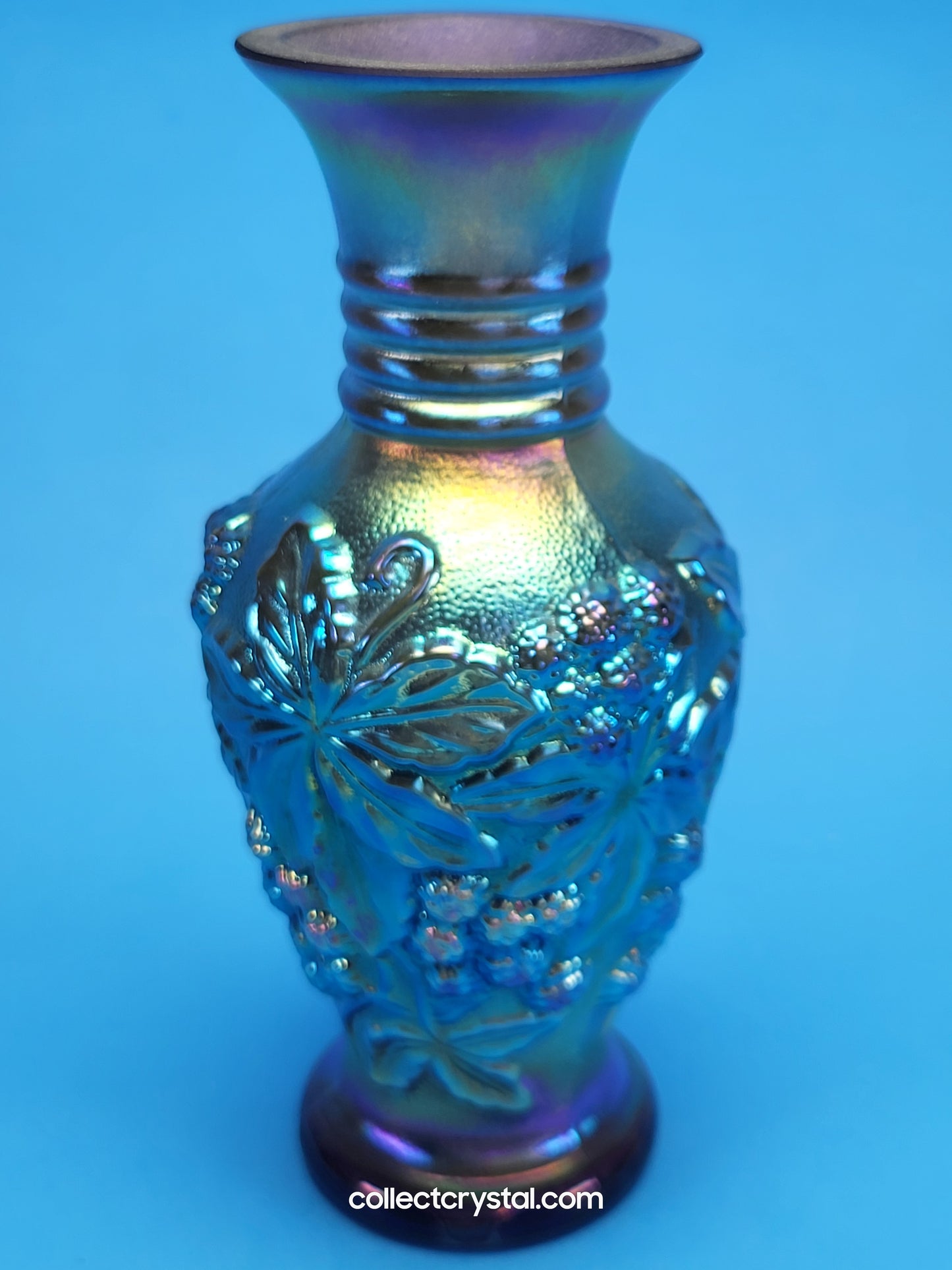 Fenton Favrene Loganberry Blue Carnival Glass Signed G. Fenton Vase