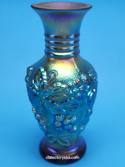 Fenton Favrene Loganberry Blue Carnival Glass Signed G. Fenton Vase